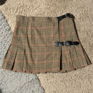SOLD short, red and beige plaid skirt